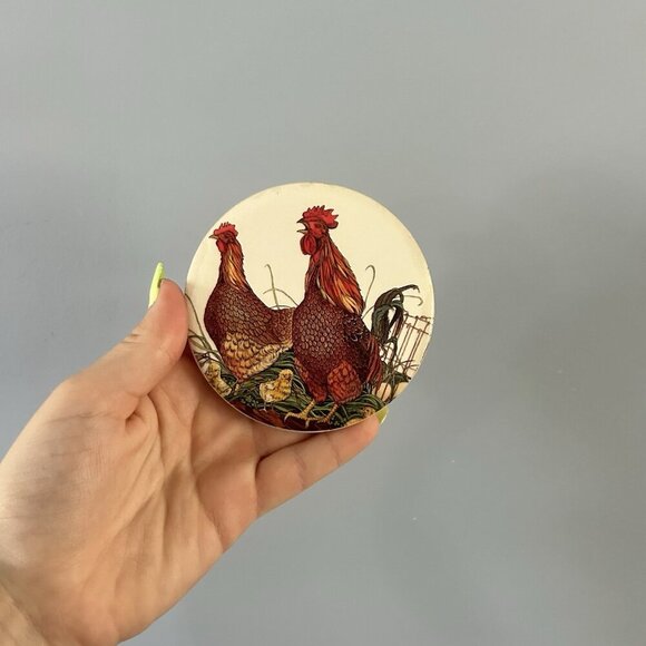 Rooster Bird Ceramic Circle Tile Drink Coaster Mid State Made In USA - Picture 1 of 4